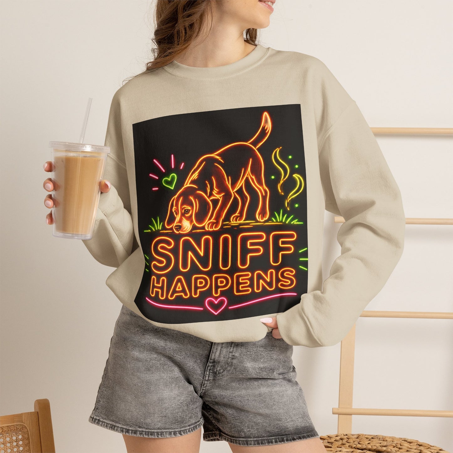 Beagle Sweatshirt — Neon Orange Sniff Happens