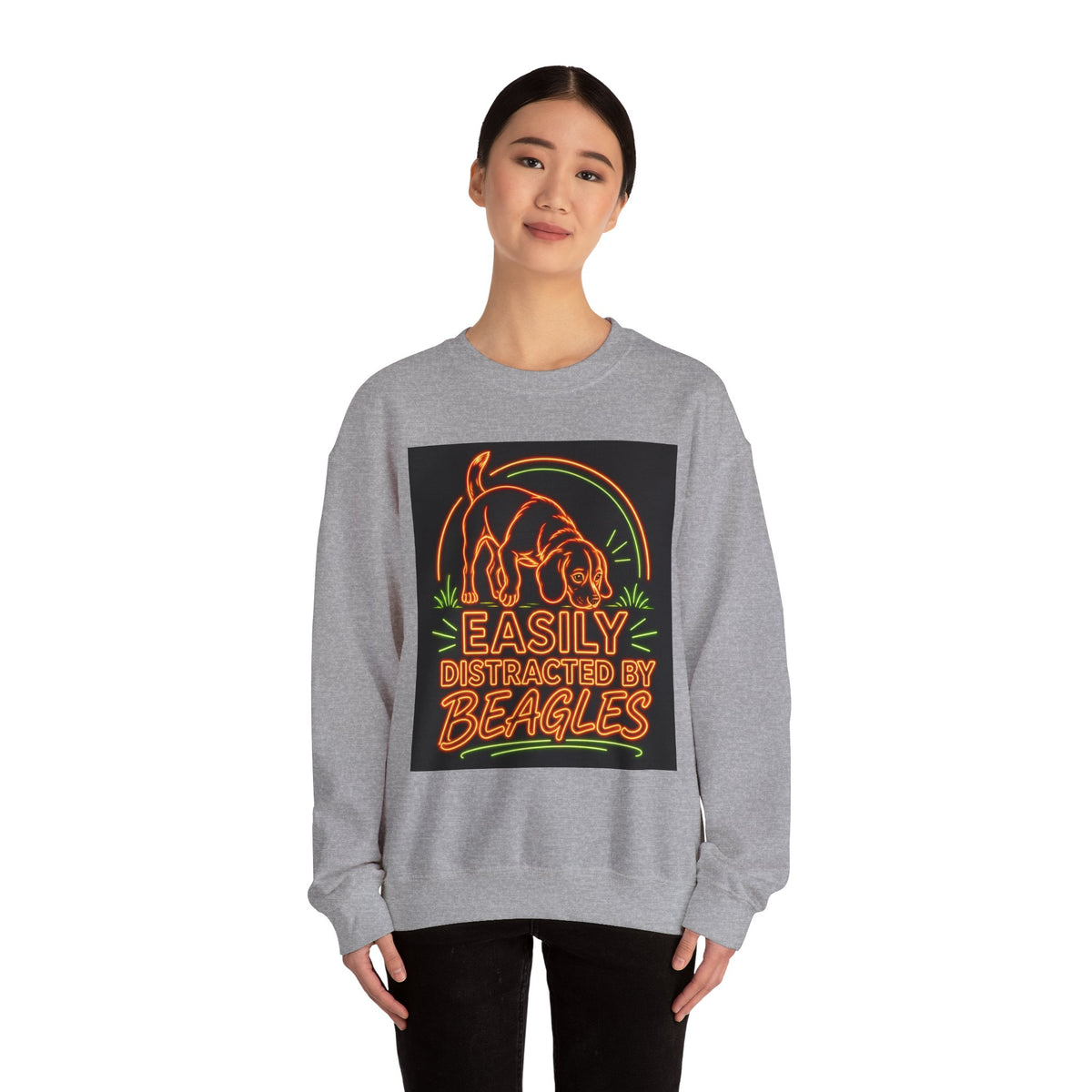 Beagle Sweatshirt — Neon Orange Easily Distracted