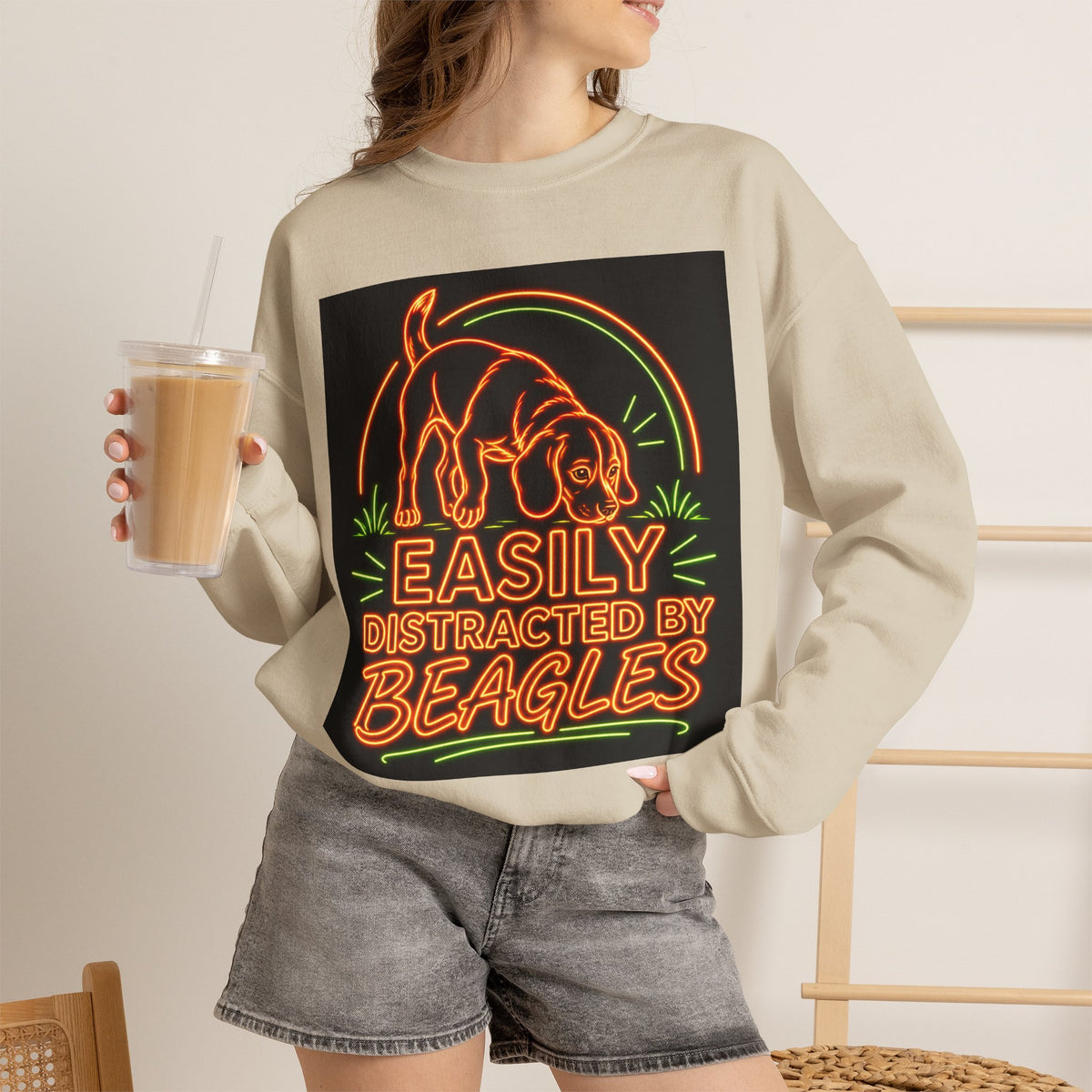 Beagle Sweatshirt — Neon Orange Easily Distracted
