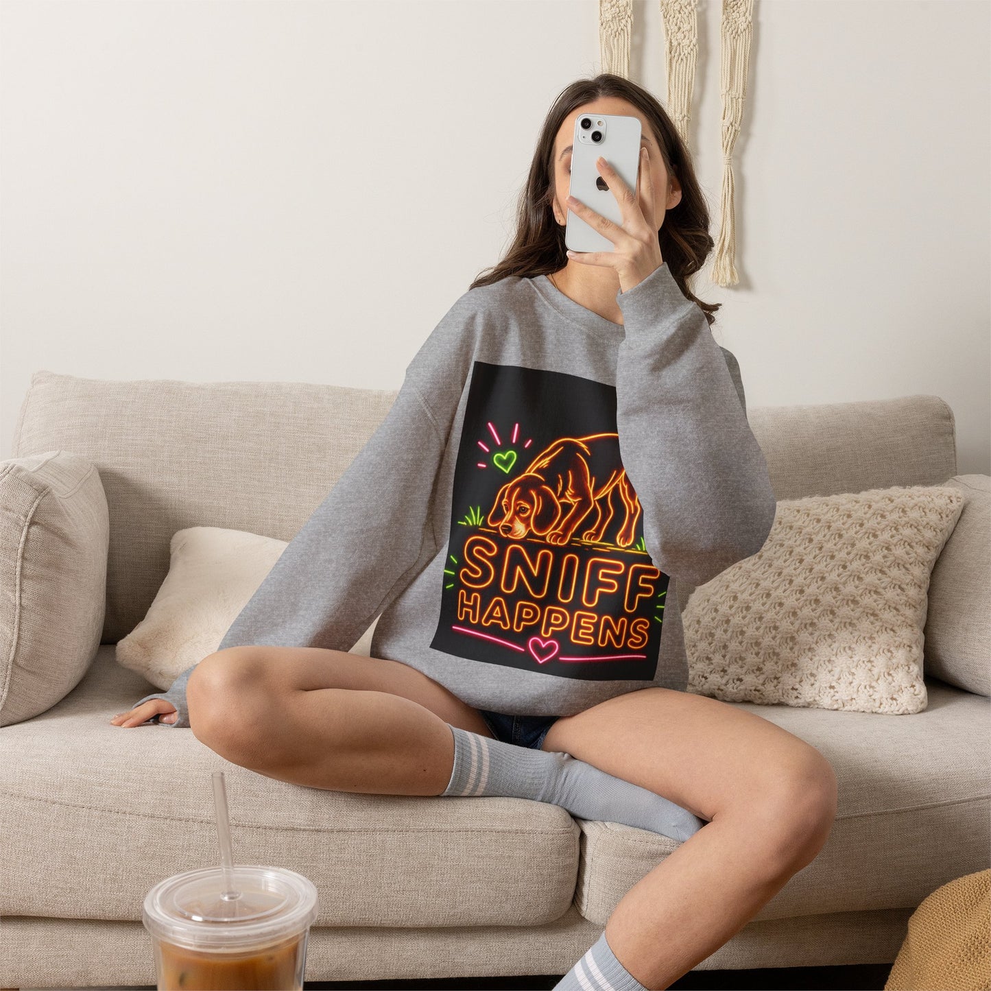 Beagle Sweatshirt — Neon Orange Sniff Happens
