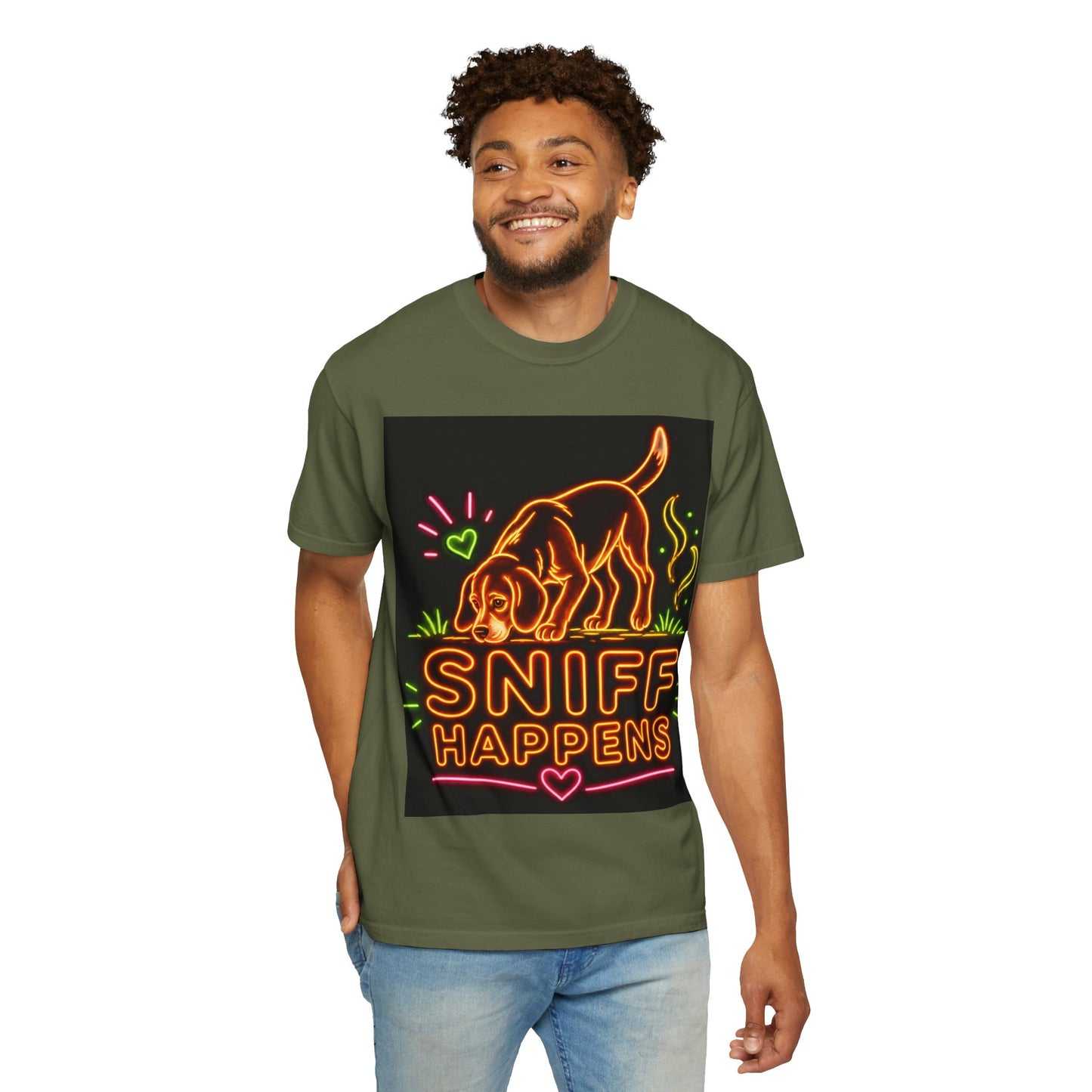 Beagle T-shirt - Neon Orange Sniff Happens