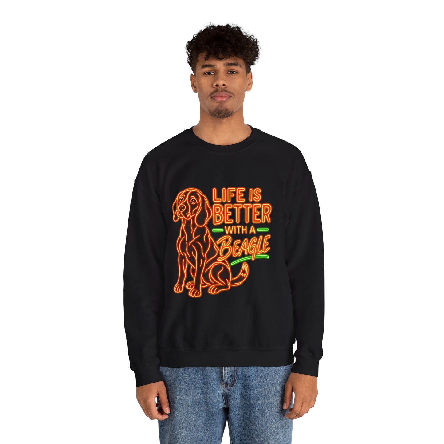 Beagle Sweatshirt — Neon Orange Life Is Better