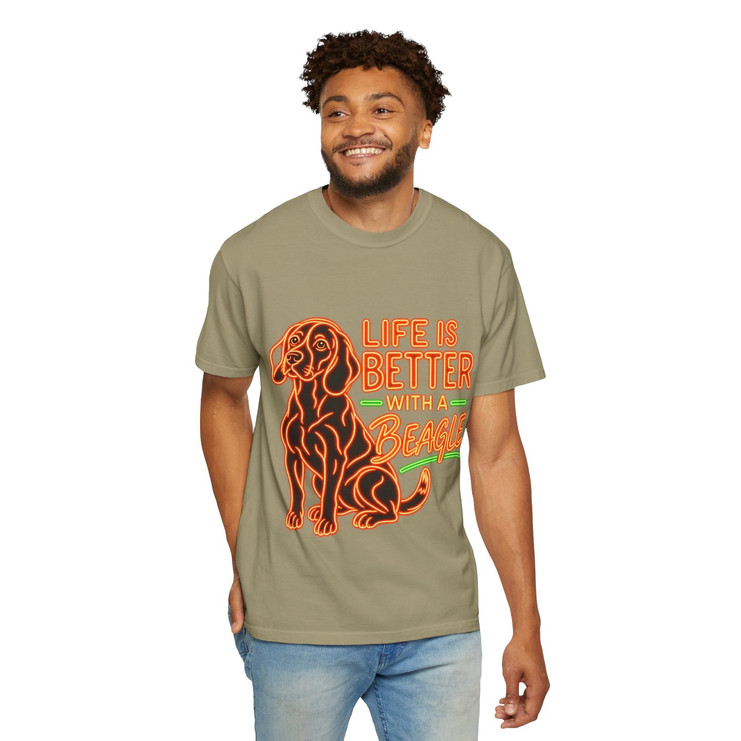 Beagle T-shirt - Neon Orange Life Is Better