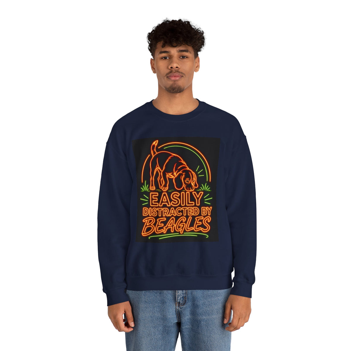 Beagle Sweatshirt — Neon Orange Easily Distracted