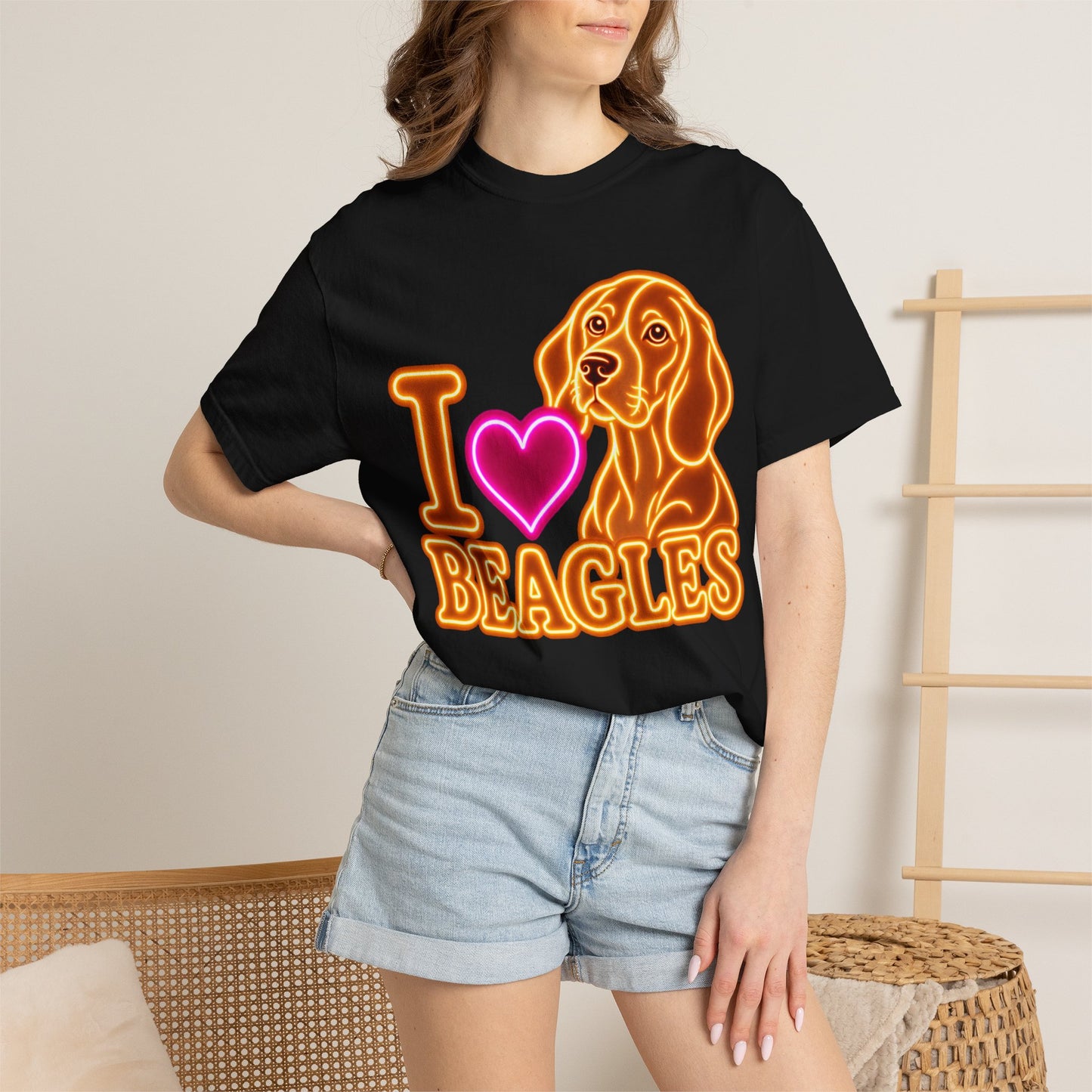 Beagle T-shirt - Neon I Heart Beagles 1