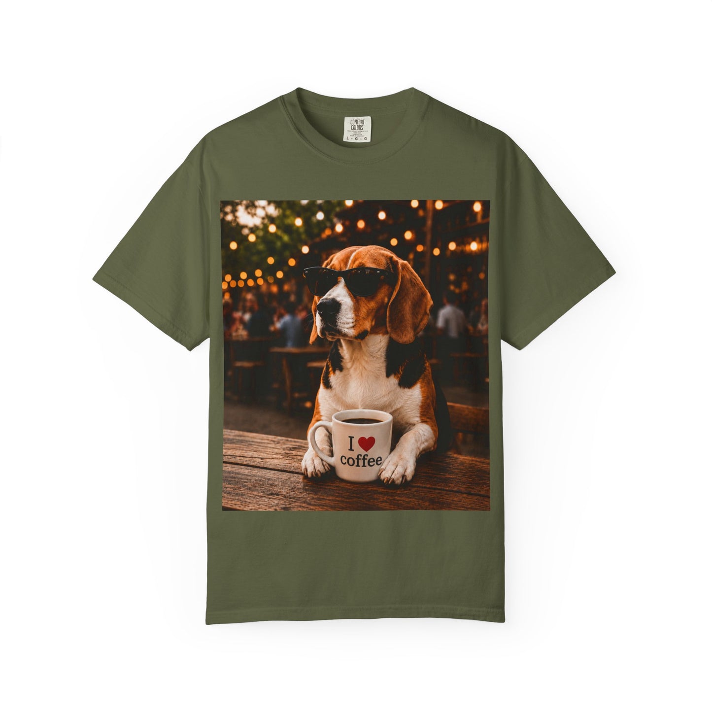 Beagle Coffee Lover T-Shirt – Hound with "I ❤️ coffee" Mug Graphic