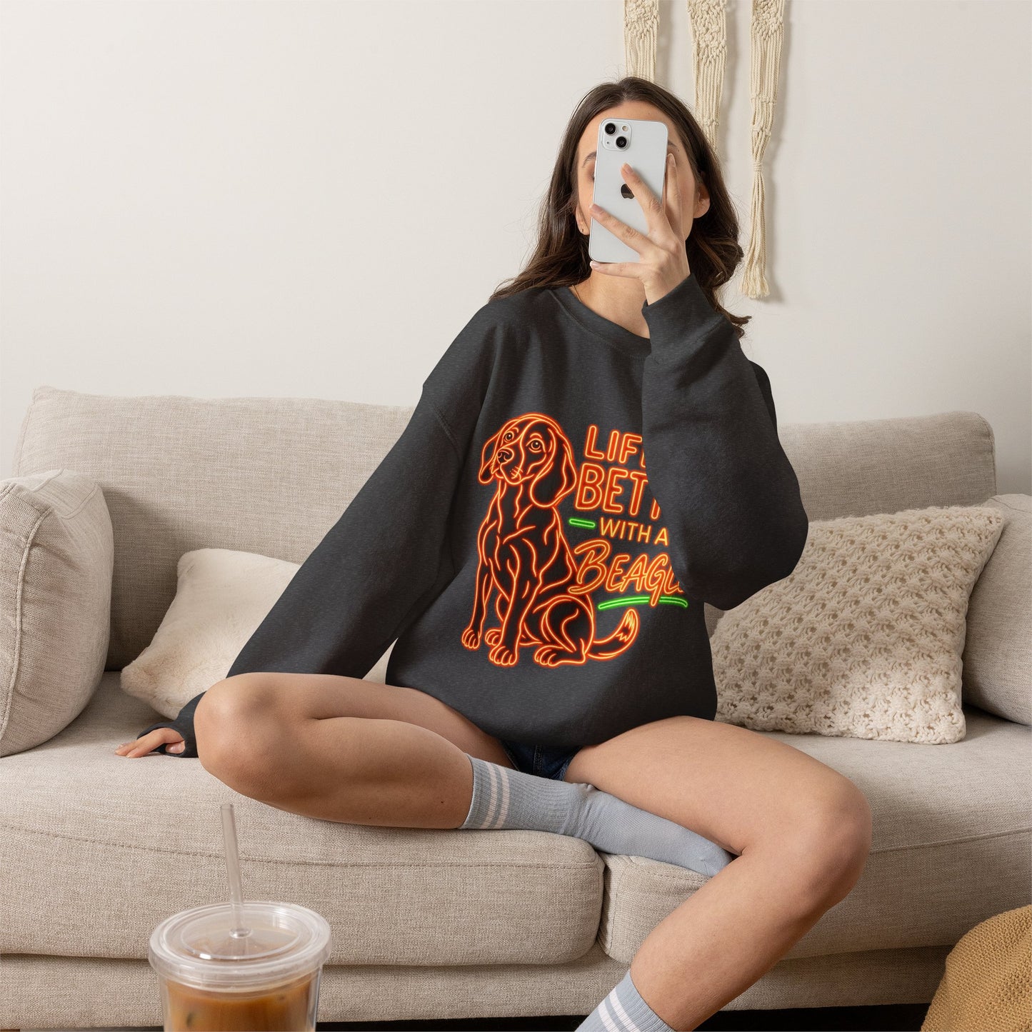 Beagle Sweatshirt — Neon Orange Life Is Better