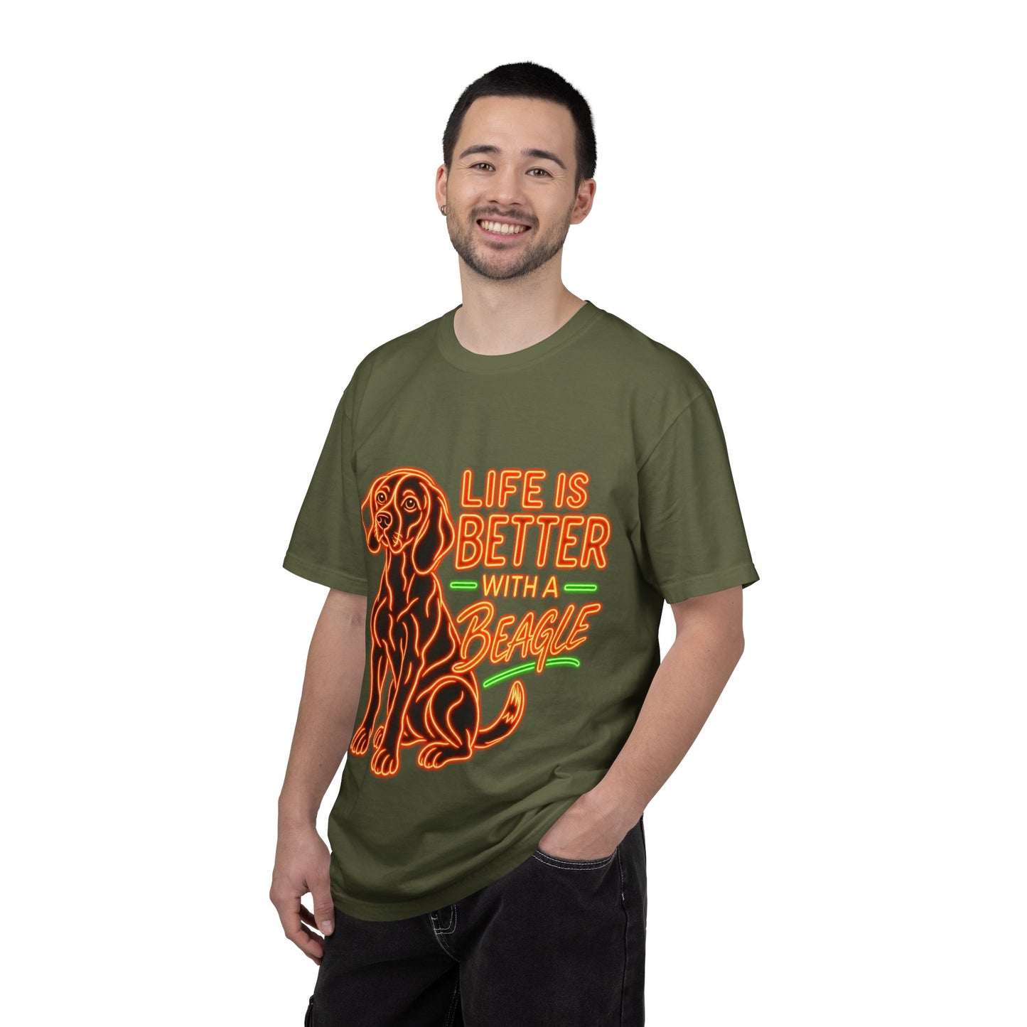 Beagle T-shirt - Neon Orange Life Is Better