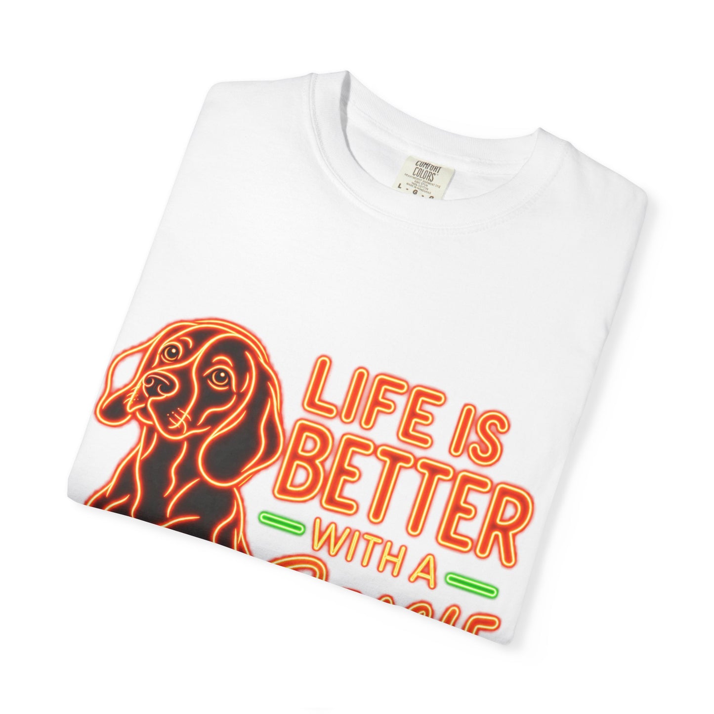 Beagle T-shirt - Neon Orange Life Is Better