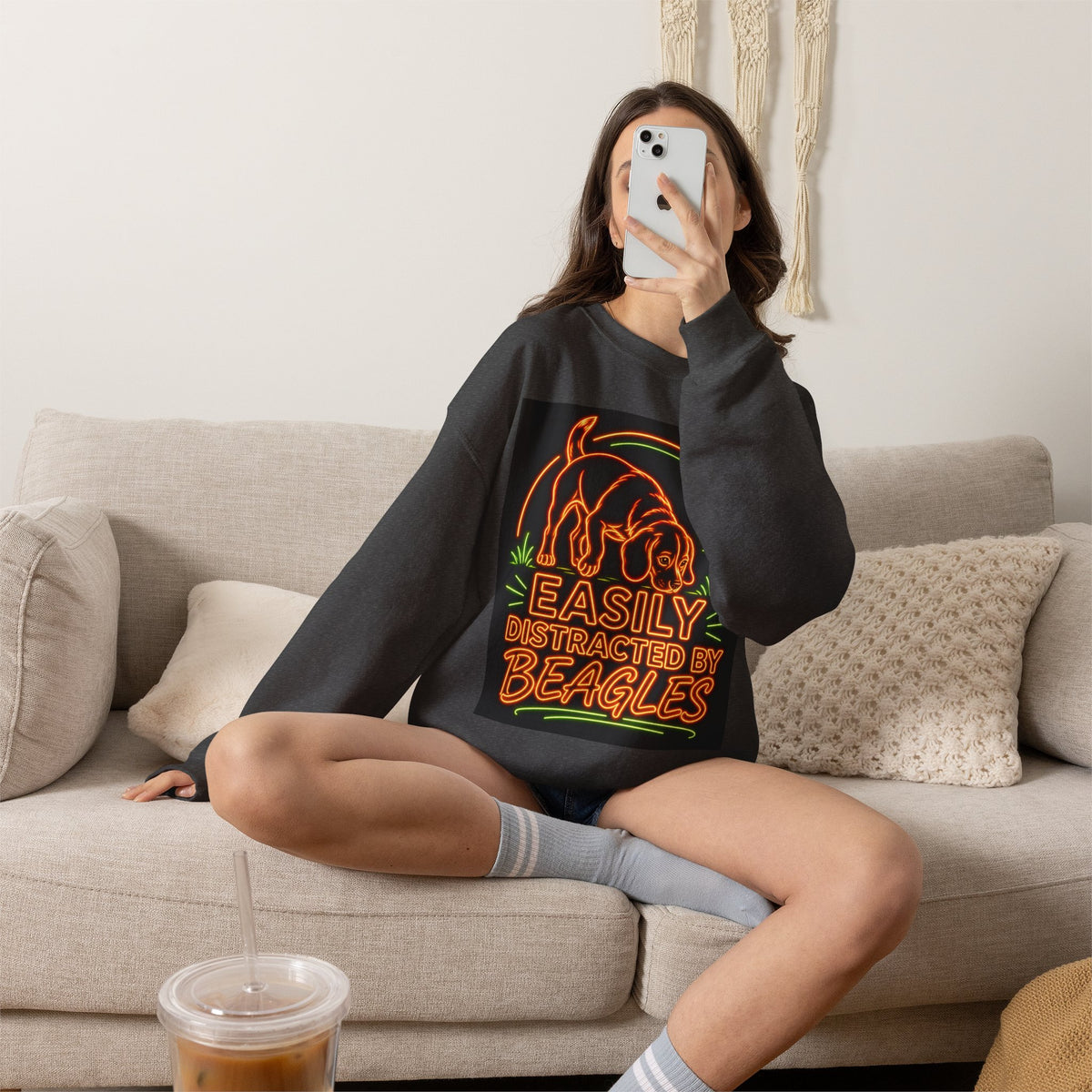 Beagle Sweatshirt — Neon Orange Easily Distracted
