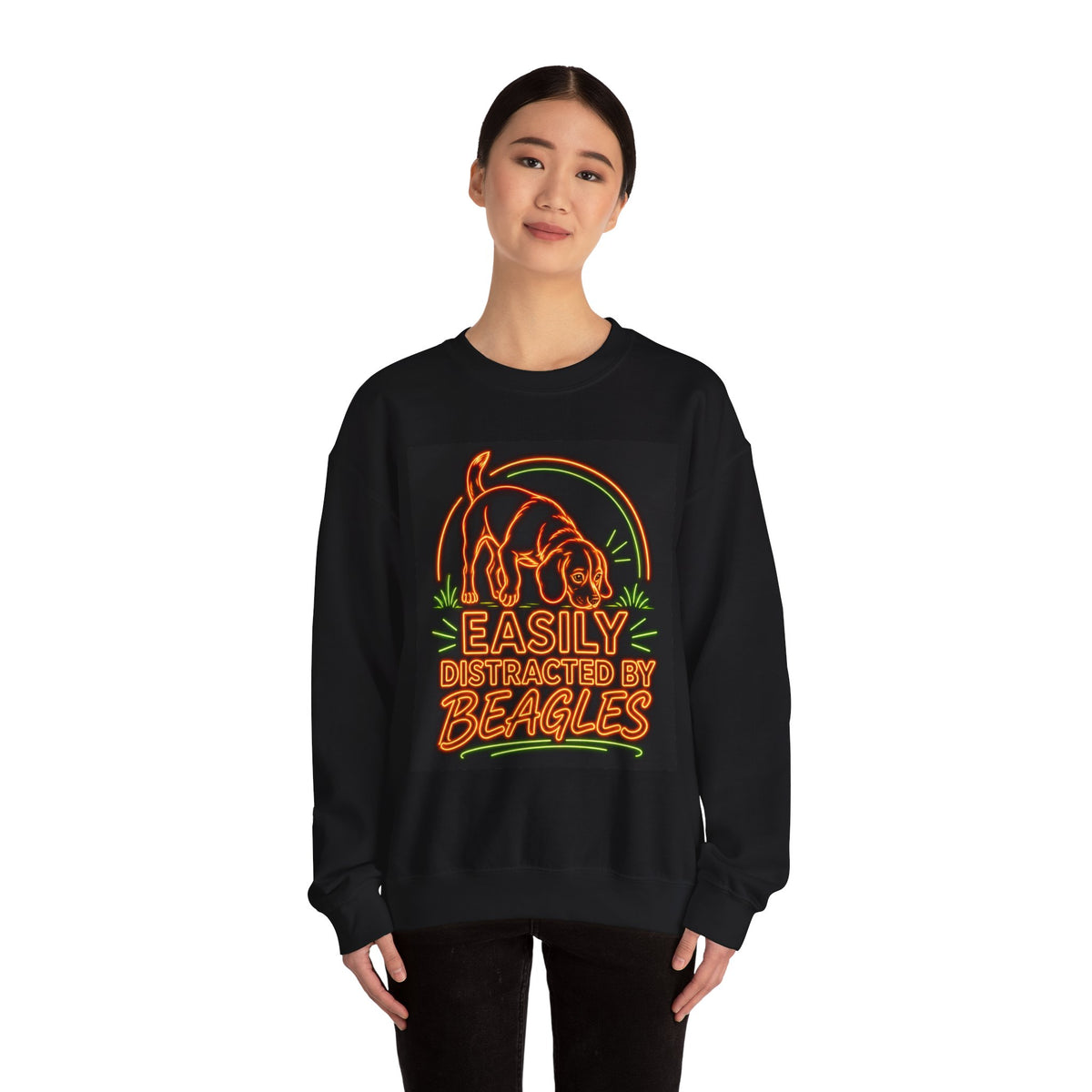 Beagle Sweatshirt — Neon Orange Easily Distracted