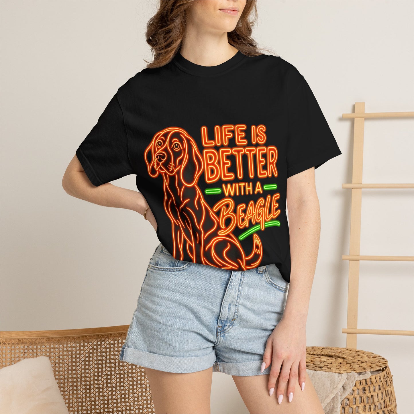 Beagle T-shirt - Neon Orange Life Is Better
