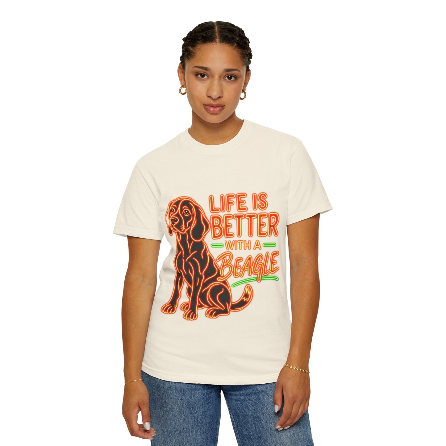 Beagle T-shirt - Neon Orange Life Is Better