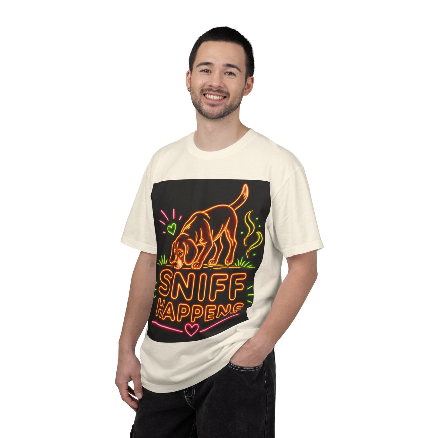Beagle T-shirt - Neon Orange Sniff Happens