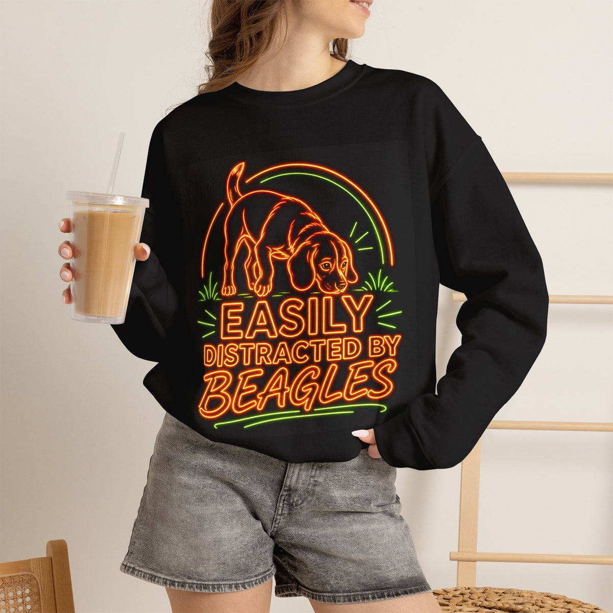 Beagle Sweatshirt — Neon Orange Easily Distracted