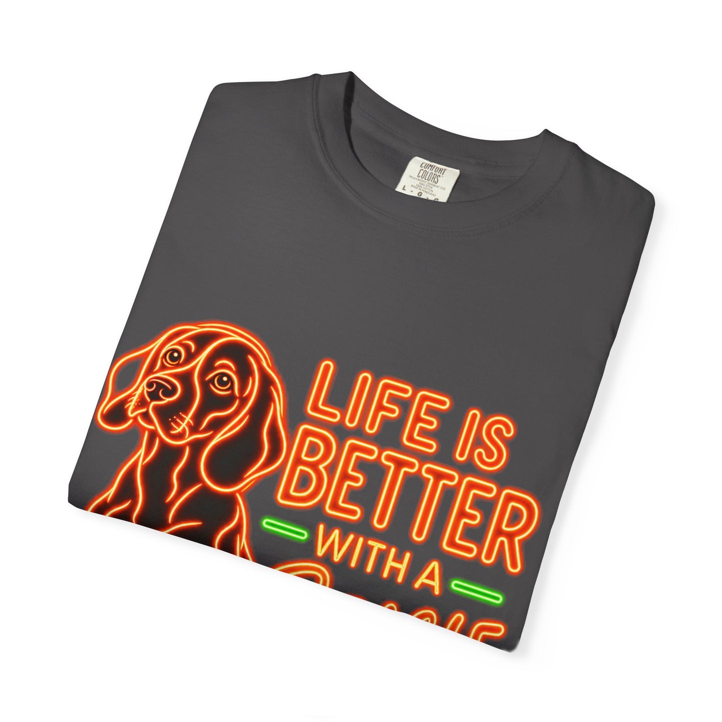 Beagle T-shirt - Neon Orange Life Is Better