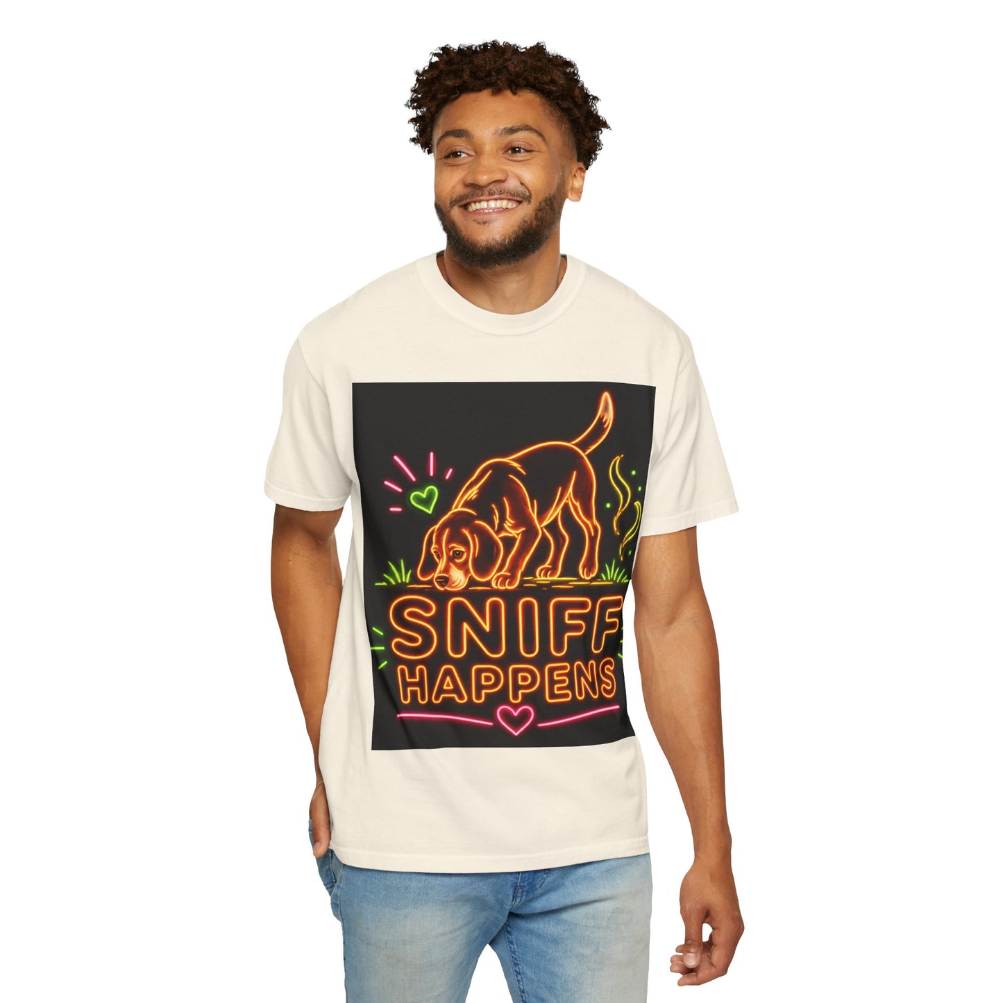 Beagle T-shirt - Neon Orange Sniff Happens