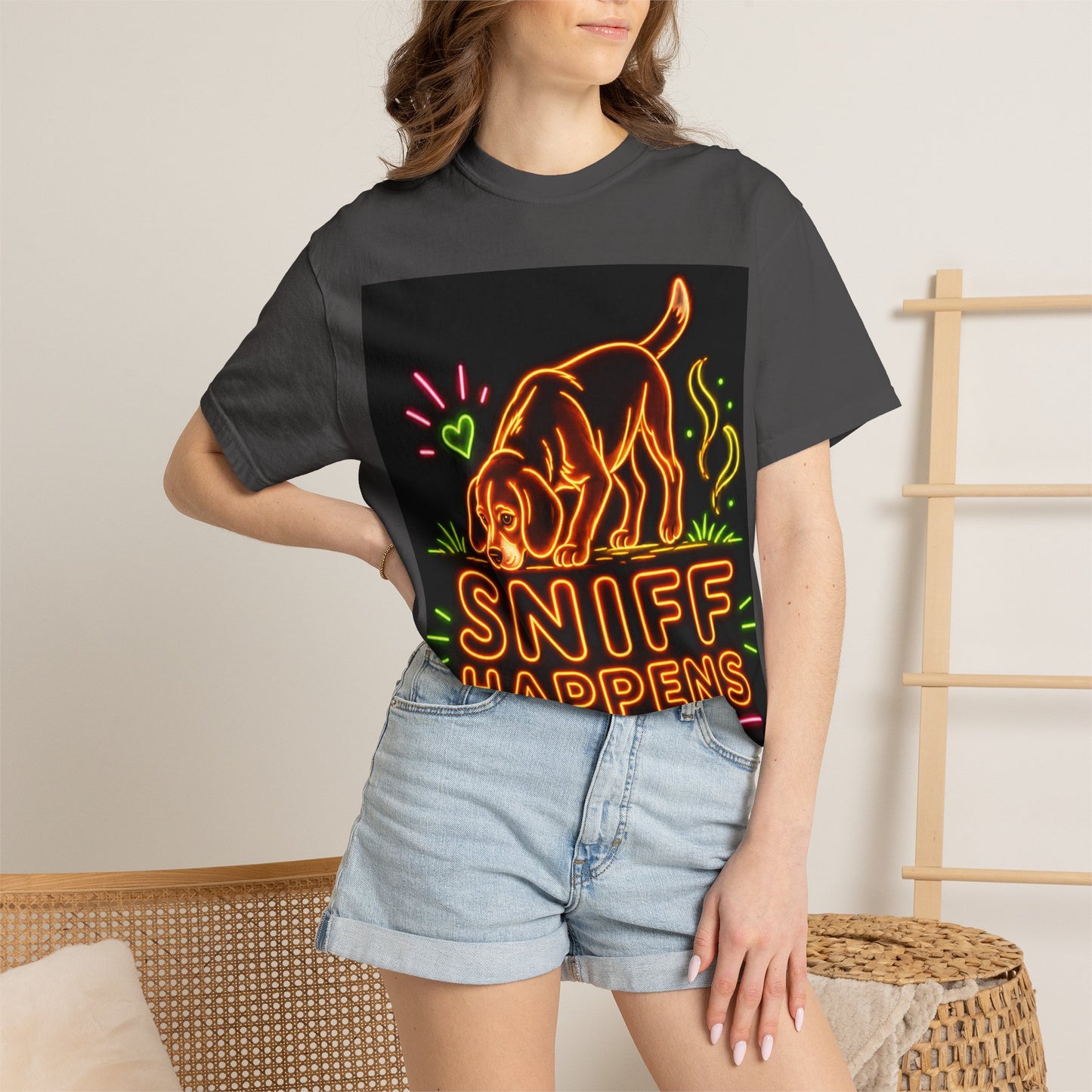 Beagle T-shirt - Neon Orange Sniff Happens