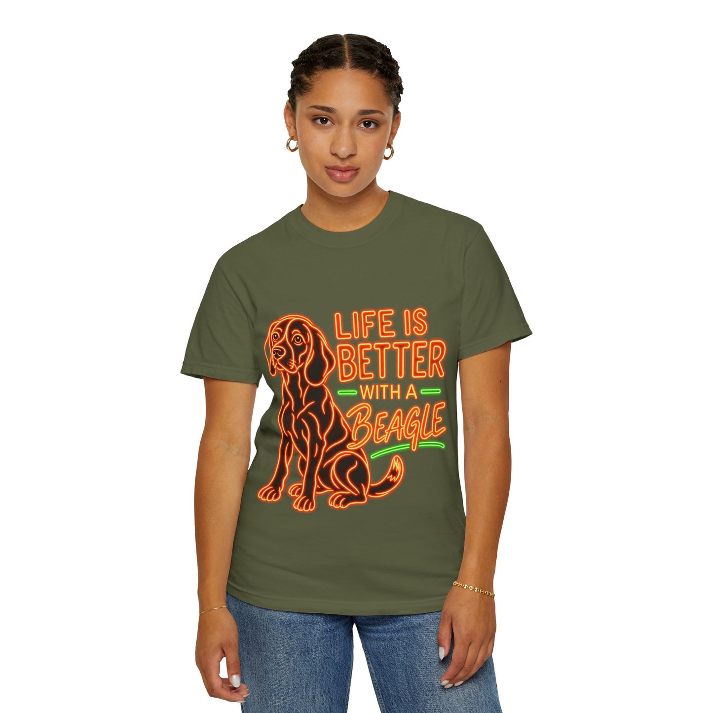 Beagle T-shirt - Neon Orange Life Is Better