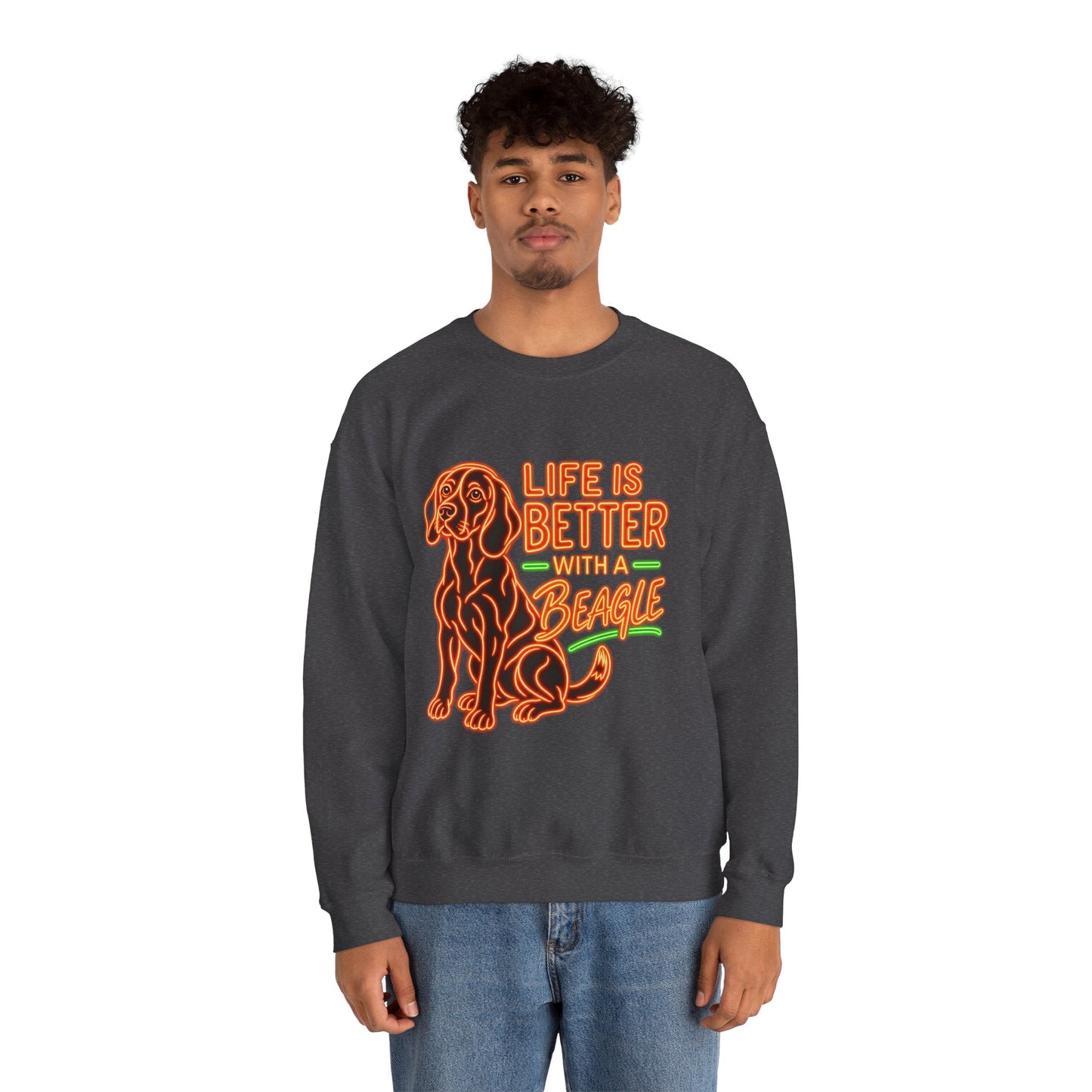 Beagle Sweatshirt — Neon Orange Life Is Better