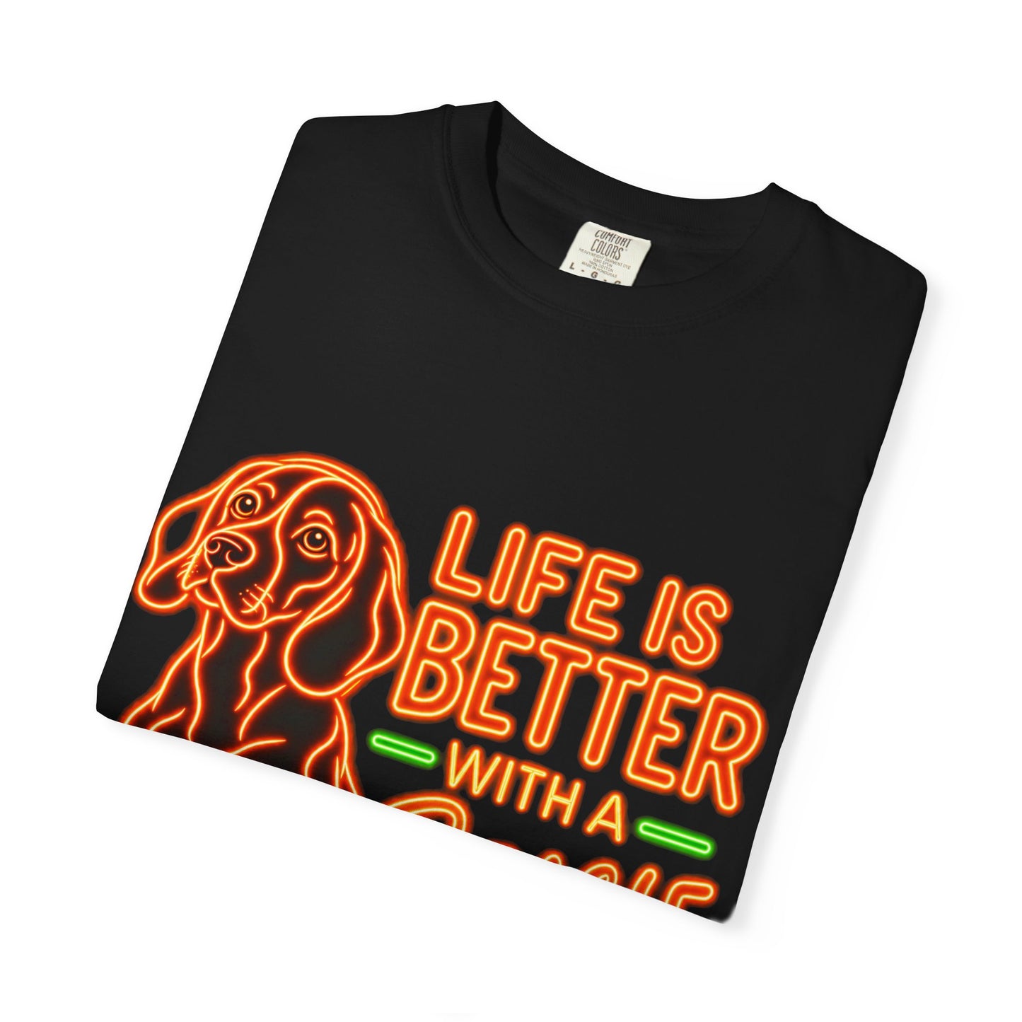 Beagle T-shirt - Neon Orange Life Is Better