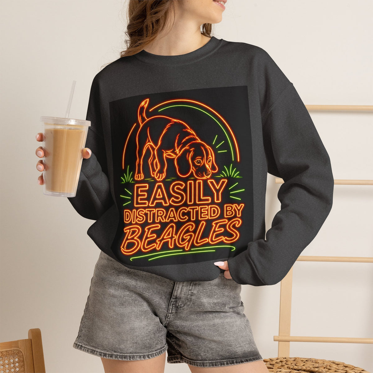 Beagle Sweatshirt — Neon Orange Easily Distracted