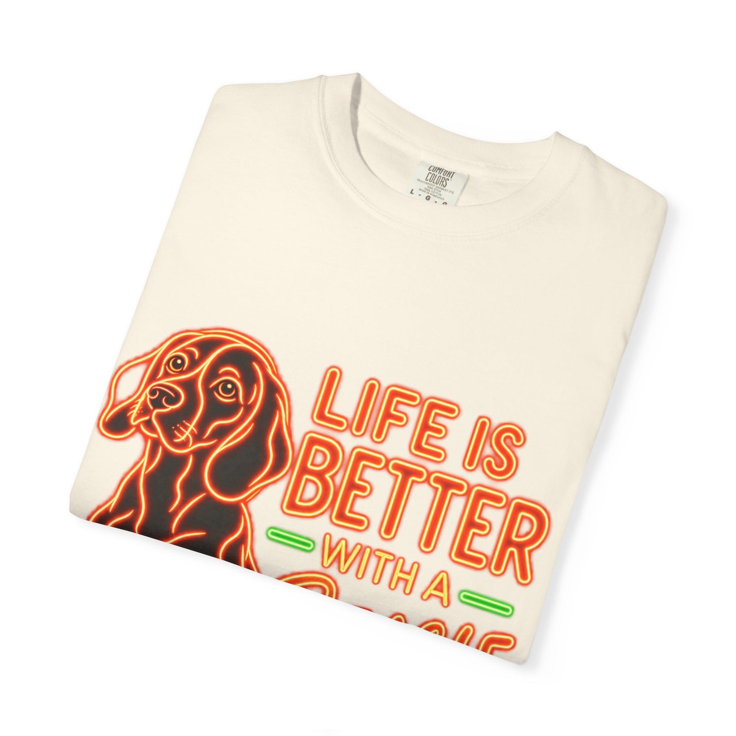 Beagle T-shirt - Neon Orange Life Is Better