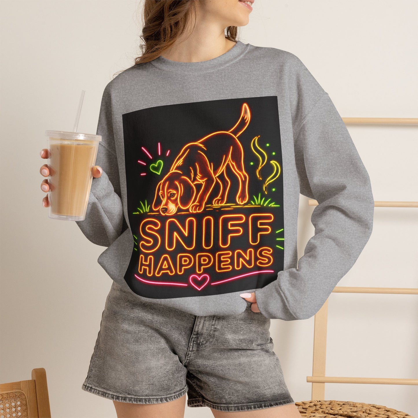Beagle Sweatshirt — Neon Orange Sniff Happens