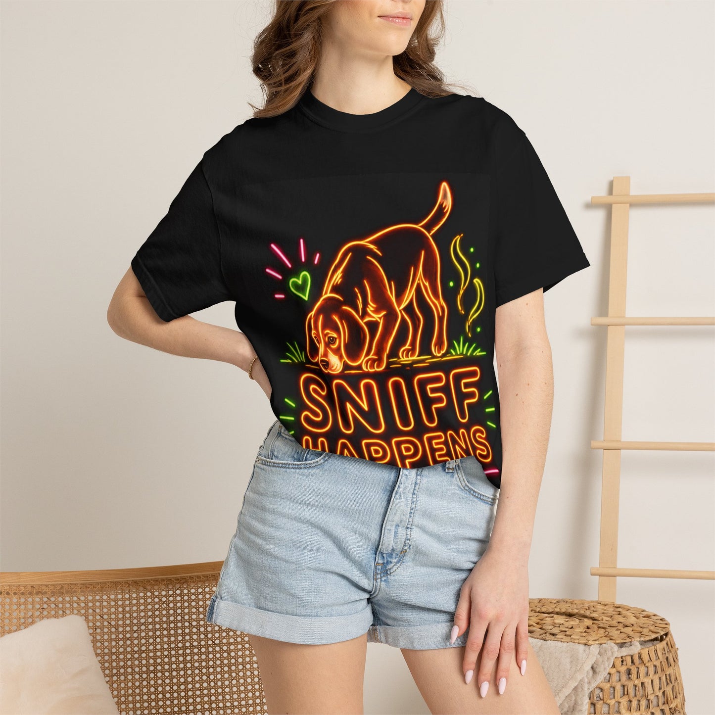 Beagle T-shirt - Neon Orange Sniff Happens