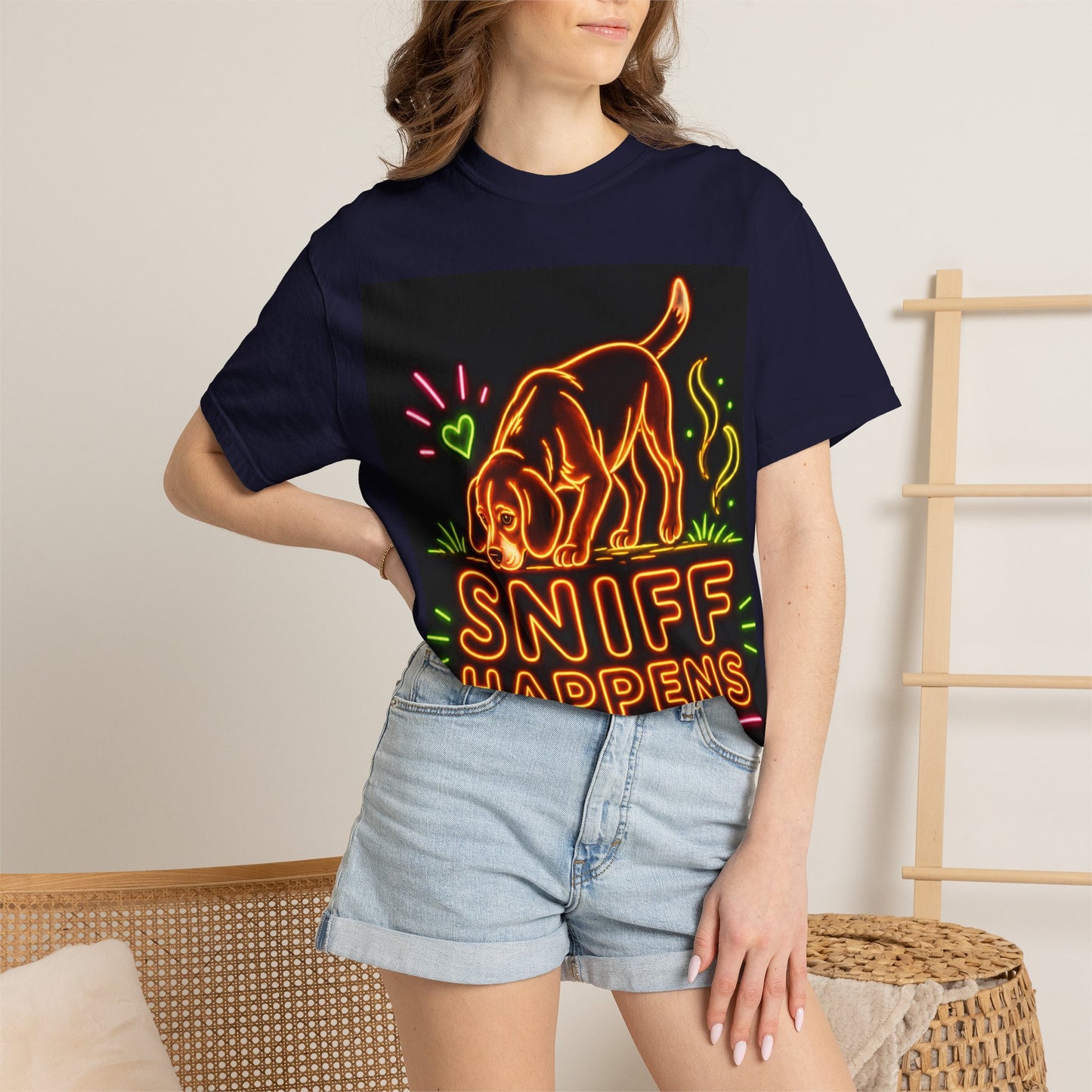 Beagle T-shirt - Neon Orange Sniff Happens