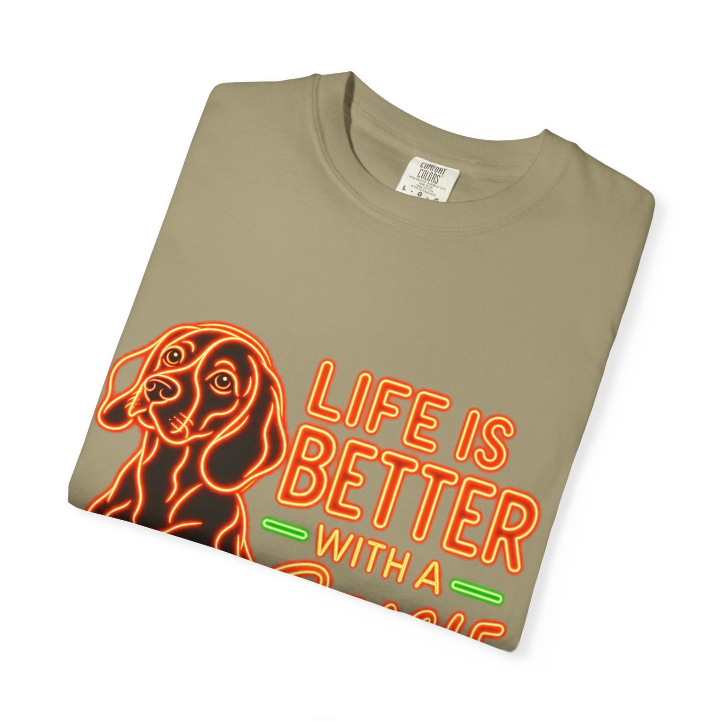 Beagle T-shirt - Neon Orange Life Is Better
