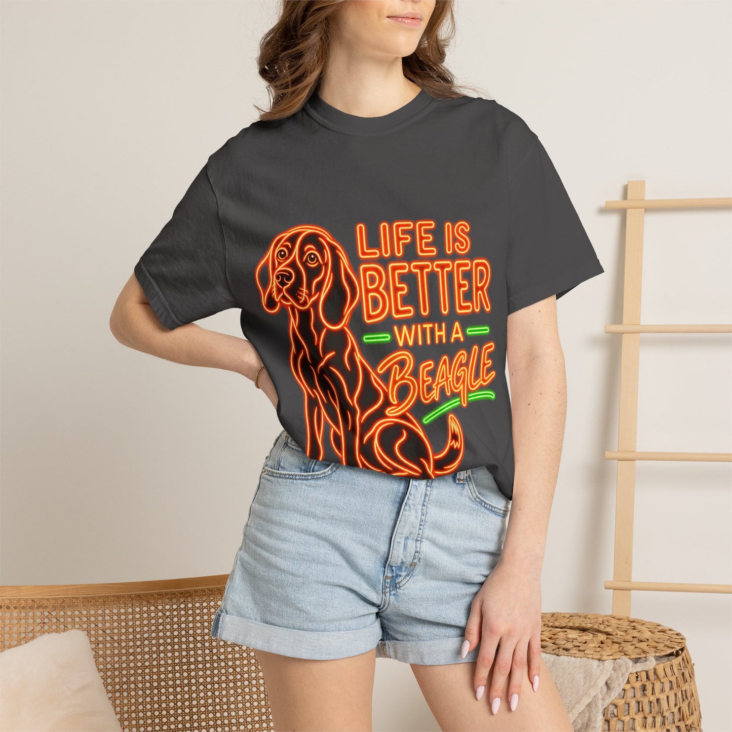 Beagle T-shirt - Neon Orange Life Is Better