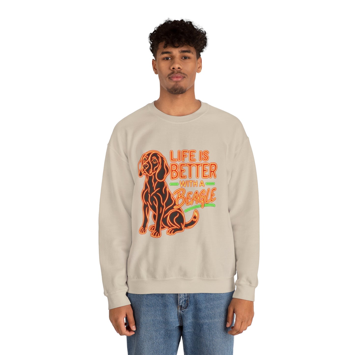 Beagle Sweatshirt — Neon Orange Life Is Better