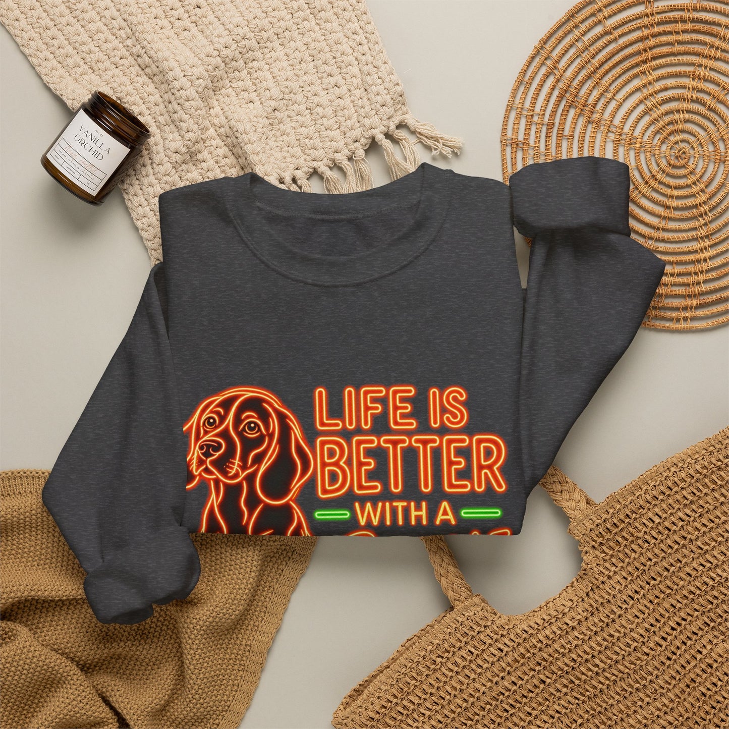 Beagle Sweatshirt — Neon Orange Life Is Better