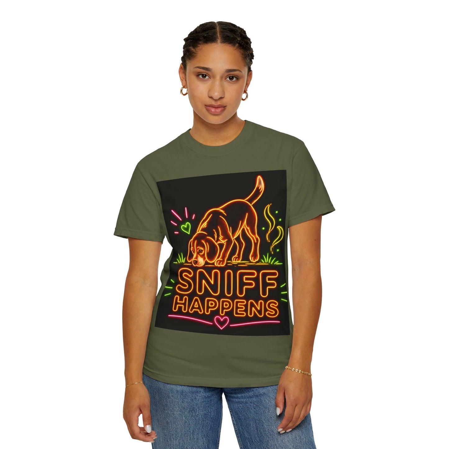 Beagle T-shirt - Neon Orange Sniff Happens
