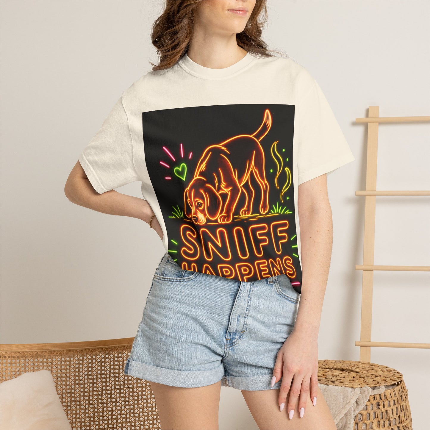 Beagle T-shirt - Neon Orange Sniff Happens