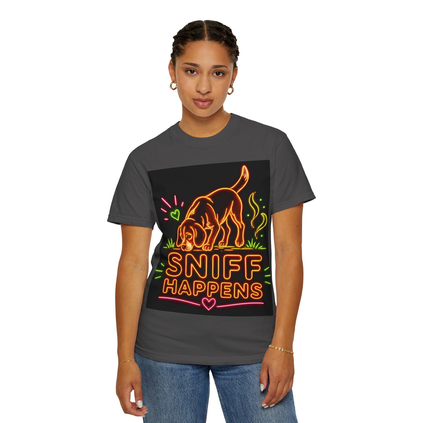Beagle T-shirt - Neon Orange Sniff Happens