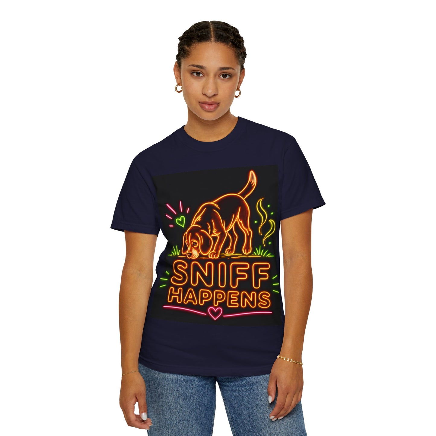 Beagle T-shirt - Neon Orange Sniff Happens