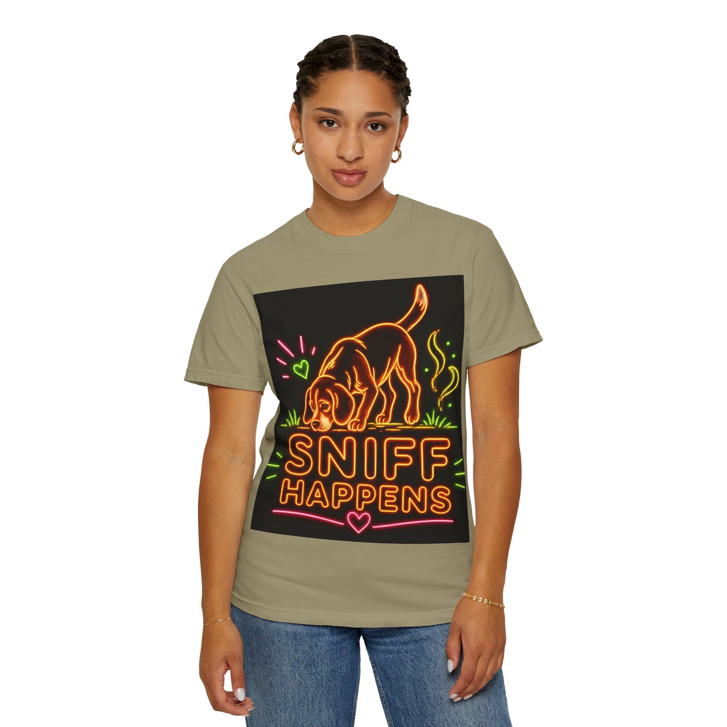 Beagle T-shirt - Neon Orange Sniff Happens