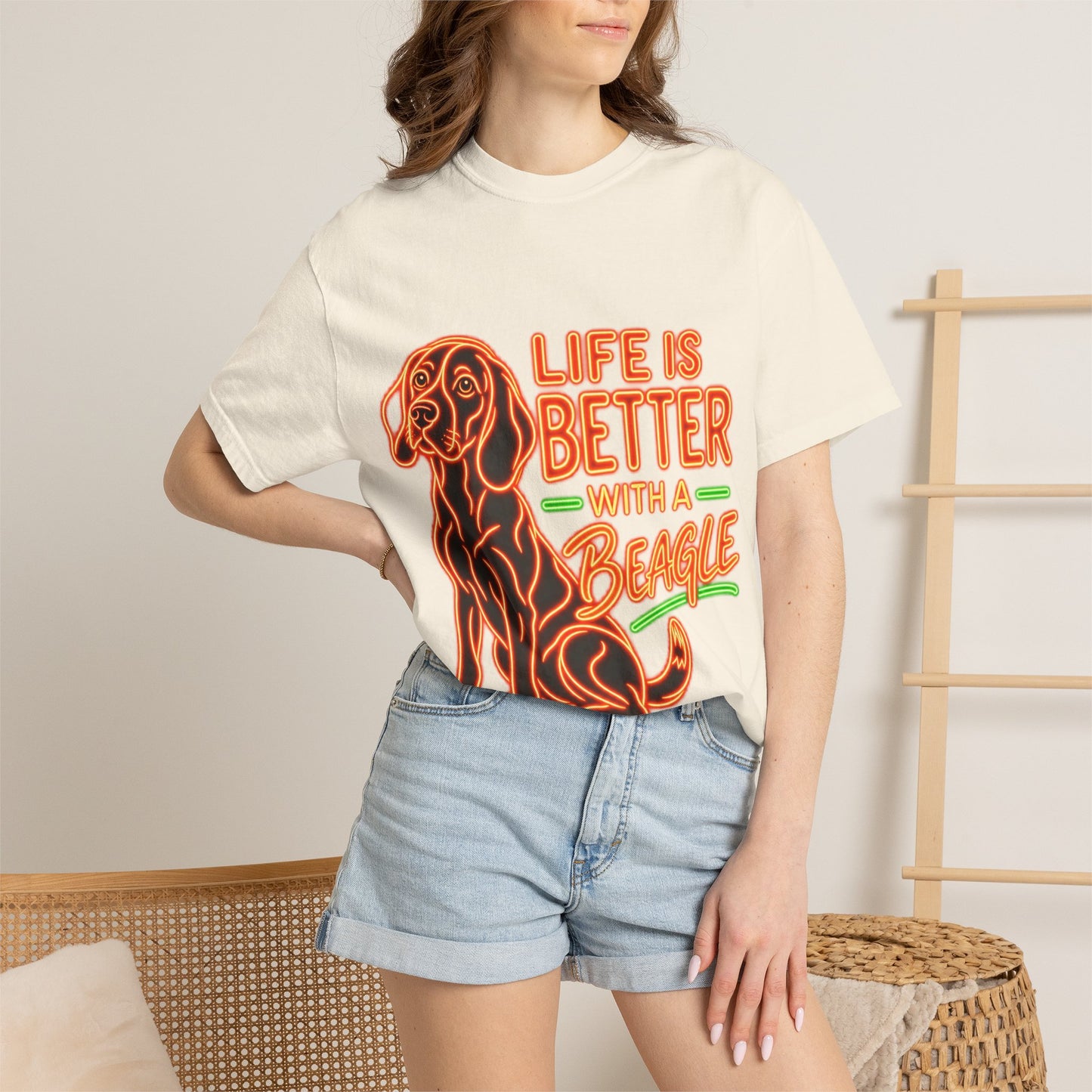 Beagle T-shirt - Neon Orange Life Is Better