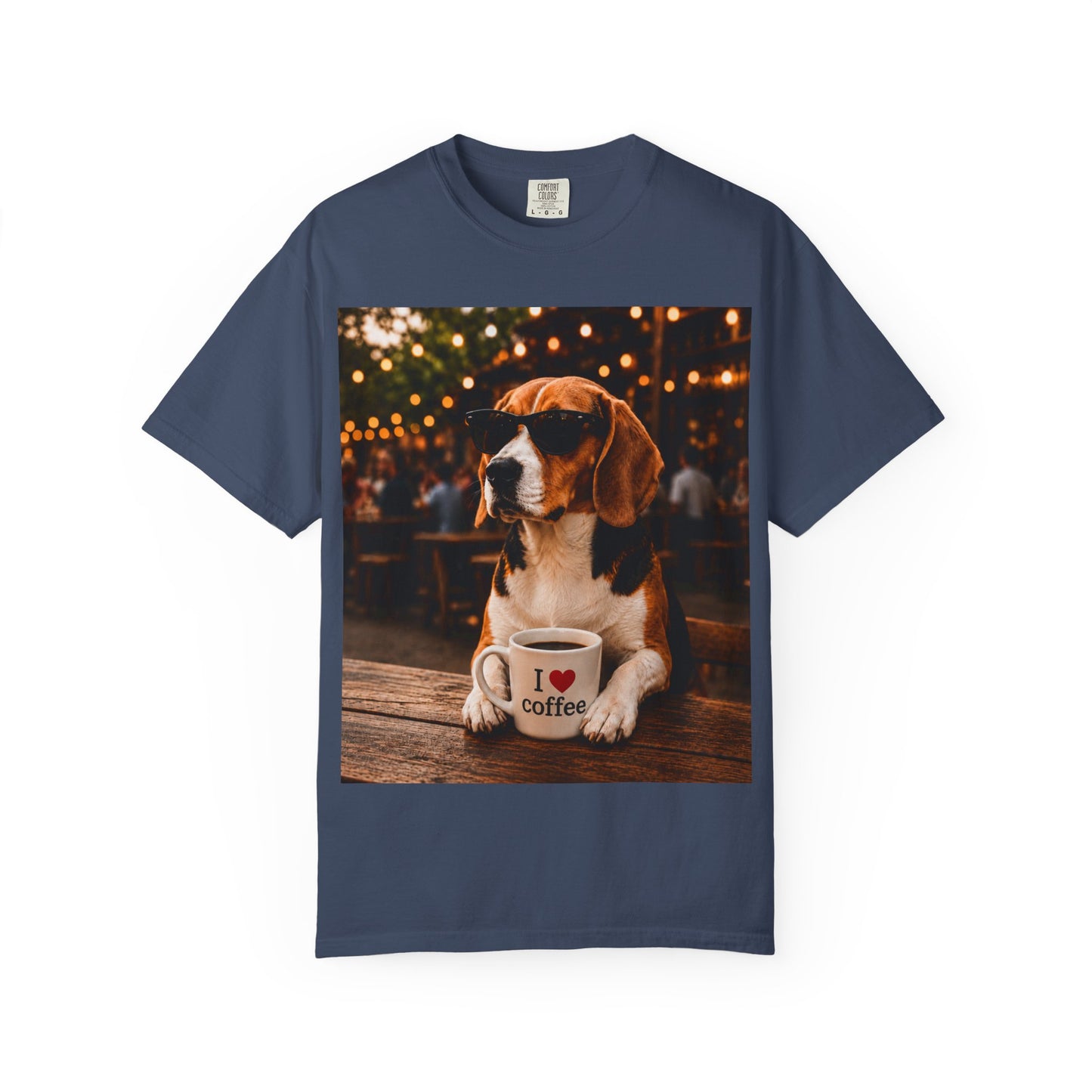 Beagle Coffee Lover T-Shirt – Hound with "I ❤️ coffee" Mug Graphic