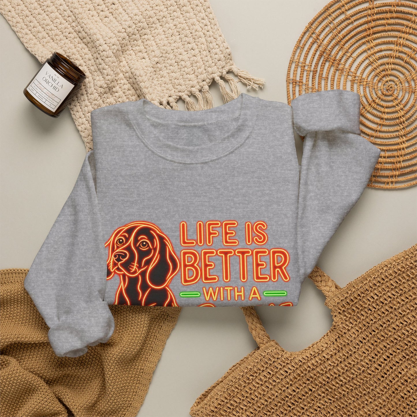 Beagle Sweatshirt — Neon Orange Life Is Better