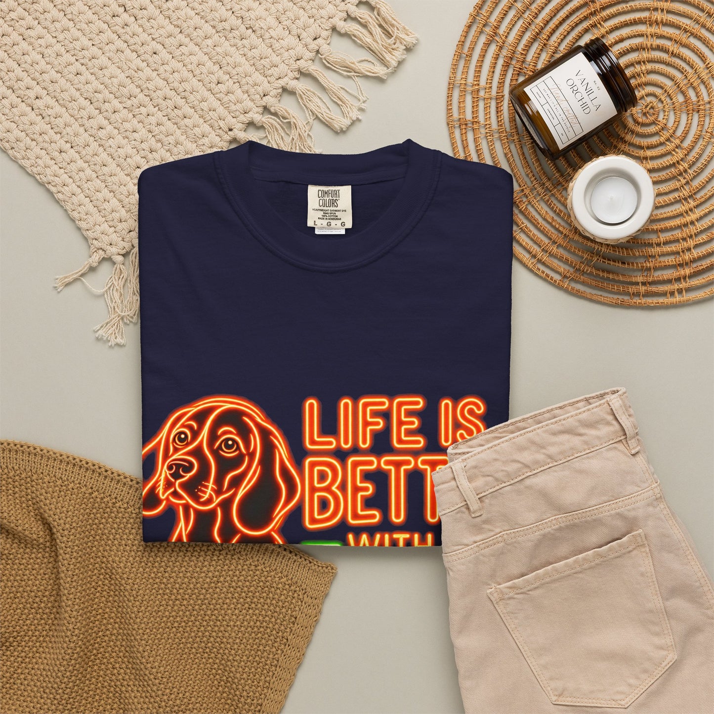 Beagle T-shirt - Neon Orange Life Is Better