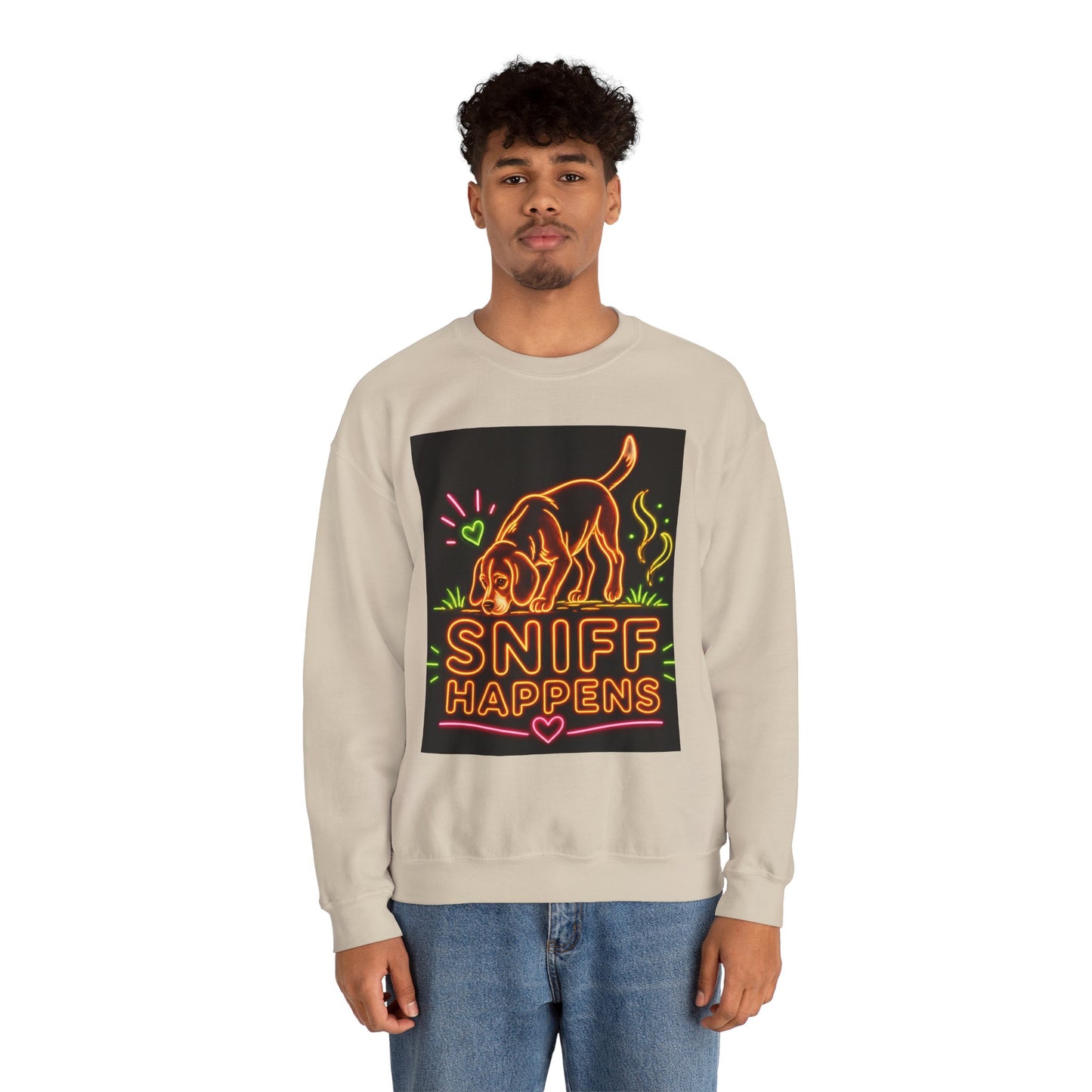 Beagle Sweatshirt — Neon Orange Sniff Happens