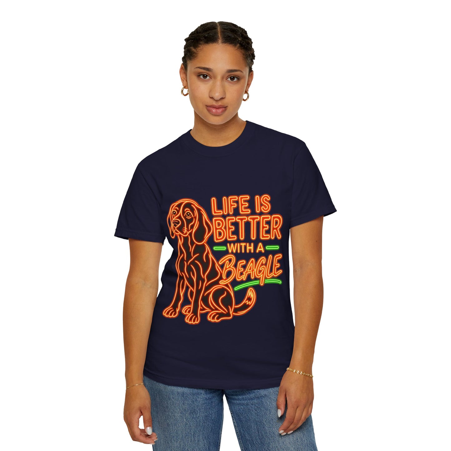 Beagle T-shirt - Neon Orange Life Is Better
