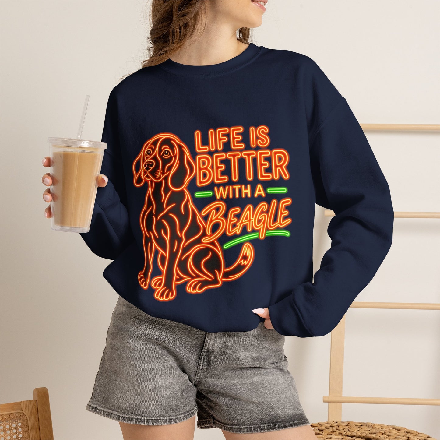 Beagle Sweatshirt — Neon Orange Life Is Better