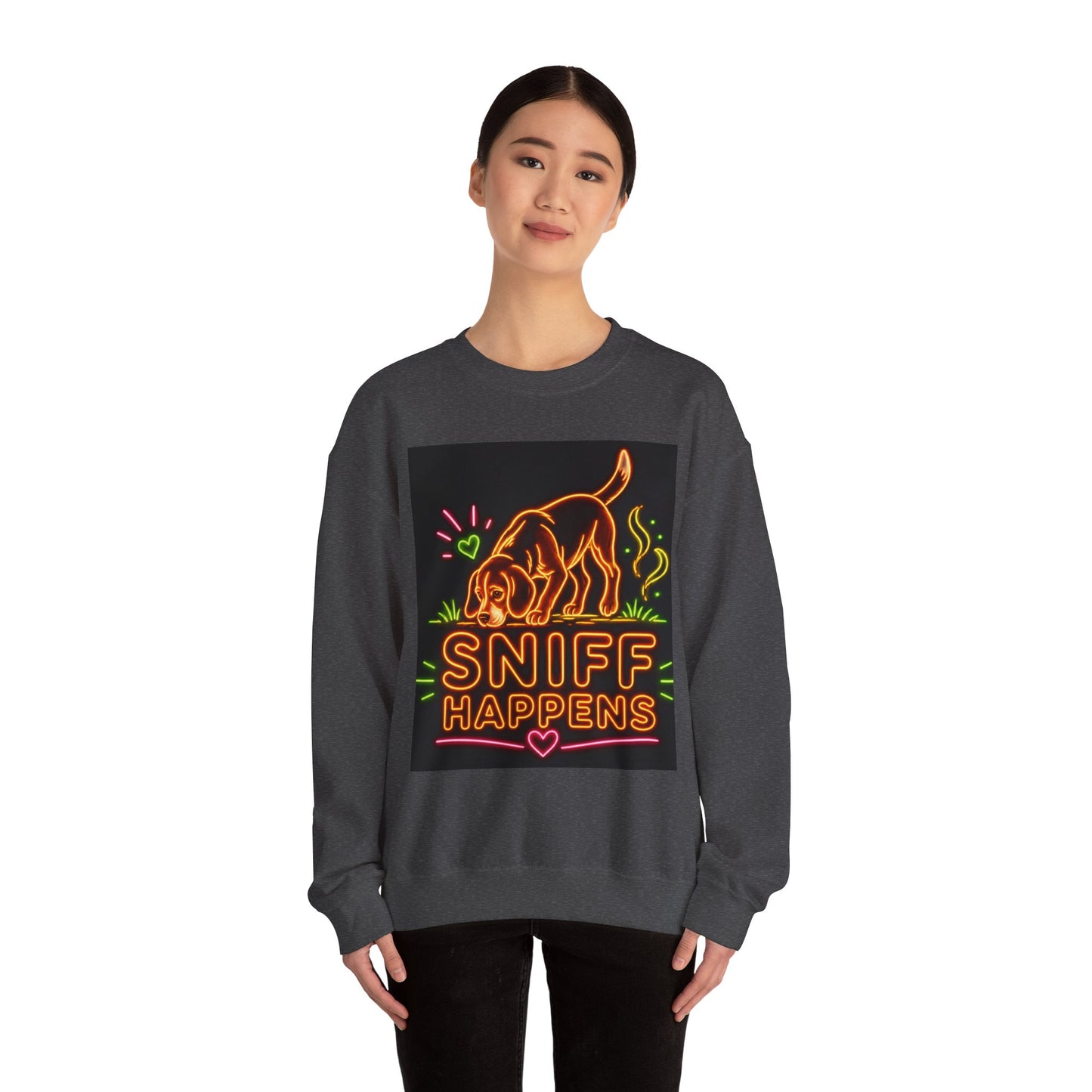 Beagle Sweatshirt — Neon Orange Sniff Happens