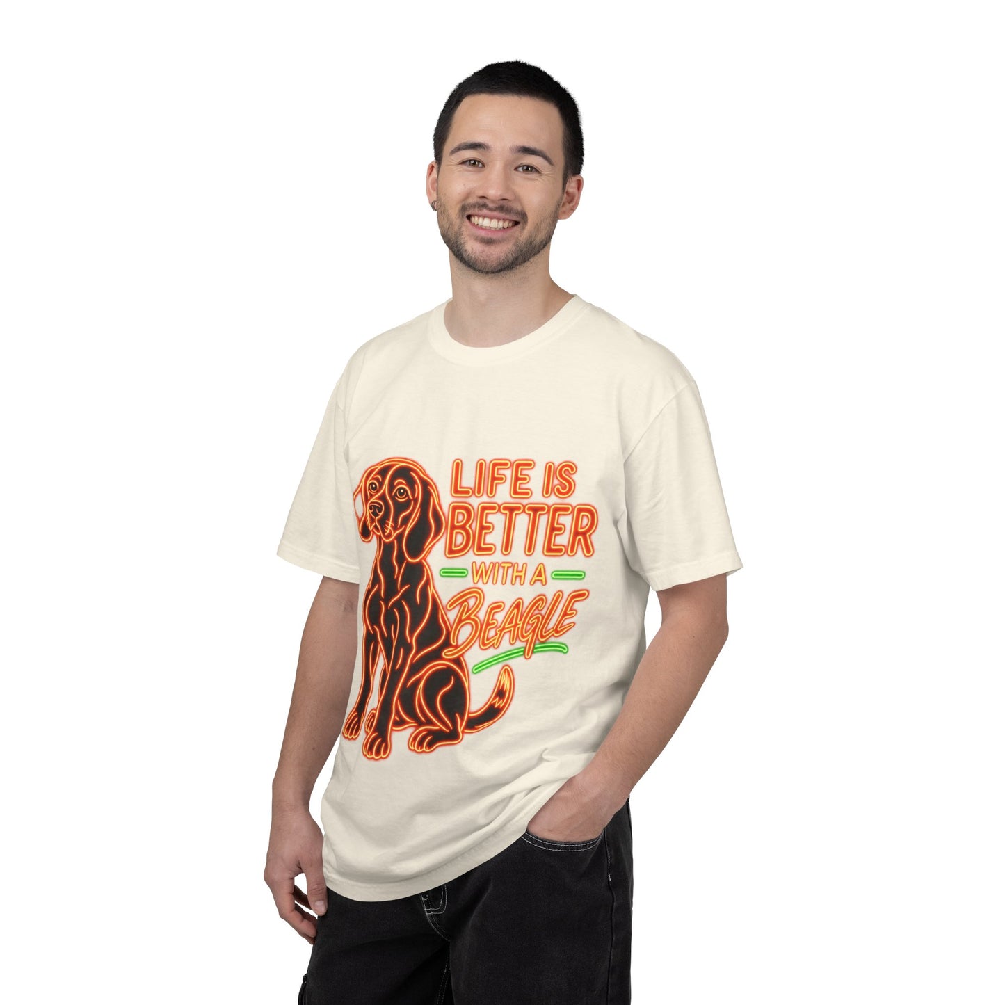 Beagle T-shirt - Neon Orange Life Is Better