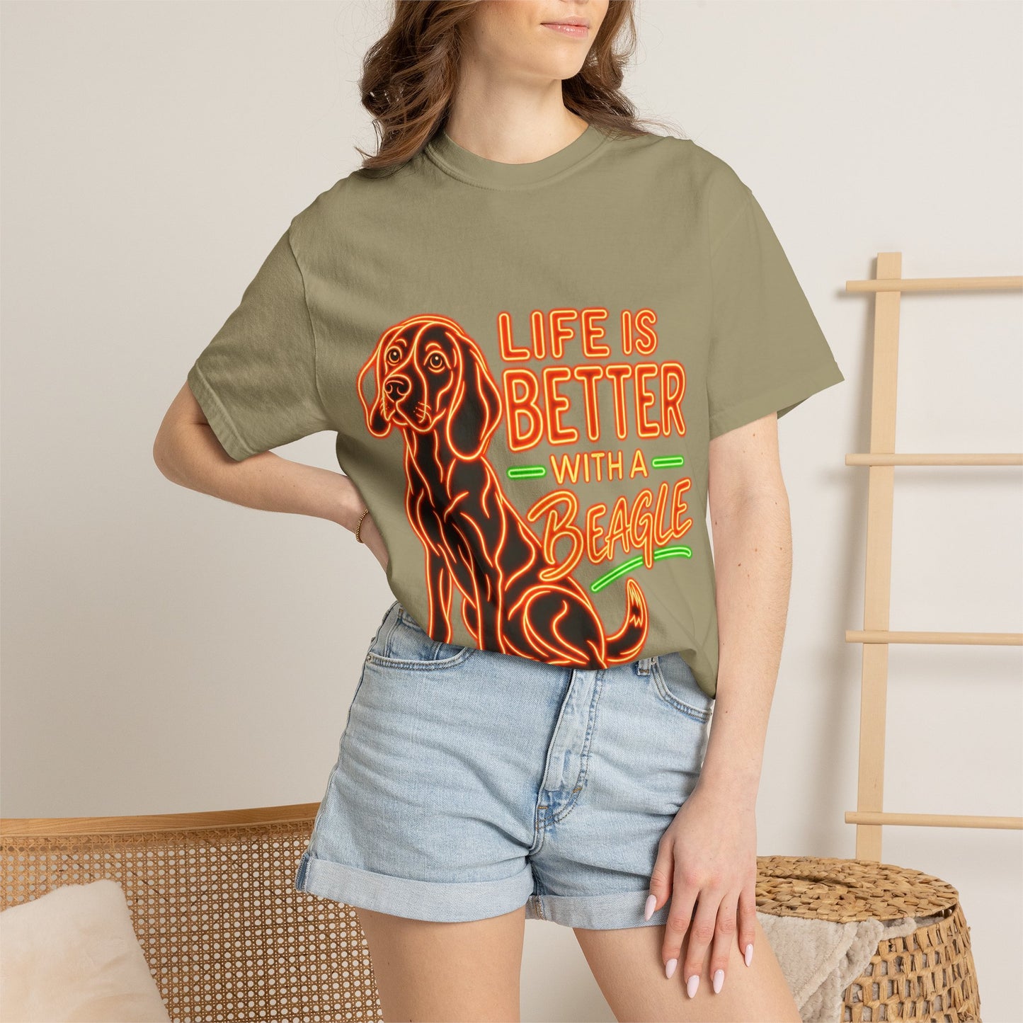 Beagle T-shirt - Neon Orange Life Is Better